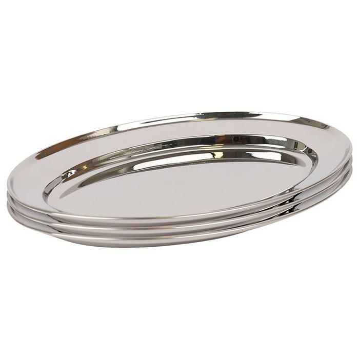 Argon Tableware 3x Oval Serving Platters - 35 x 24cm - Stainless Steel Dinner Tray Oval Plate Small Appetizer Serving Dishes