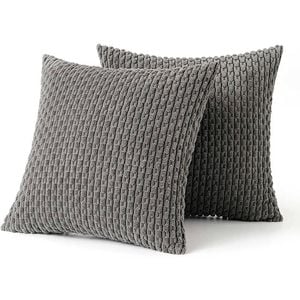 Catzon 2 Pcs Throw Pillow Covers Soft Striped Corduroy Cushion Case for Couch 60X60cm-Dark Grey