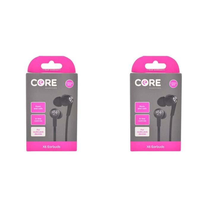 2PK Core Essentials 3.5mm X6 Earphones/Earbuds In-Ear Wired w/ Mic - Black