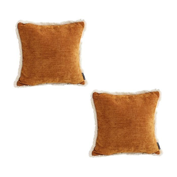 SOGA 2X 45cm Sunset Orange Chenille Throw Pillows – Textured with Tassels