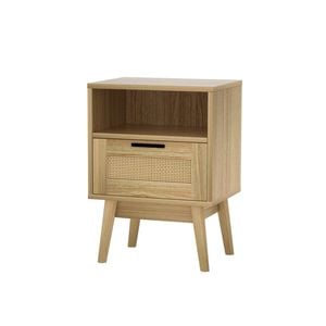 Artiss Bedside Rattan Drawers Side Table Wood