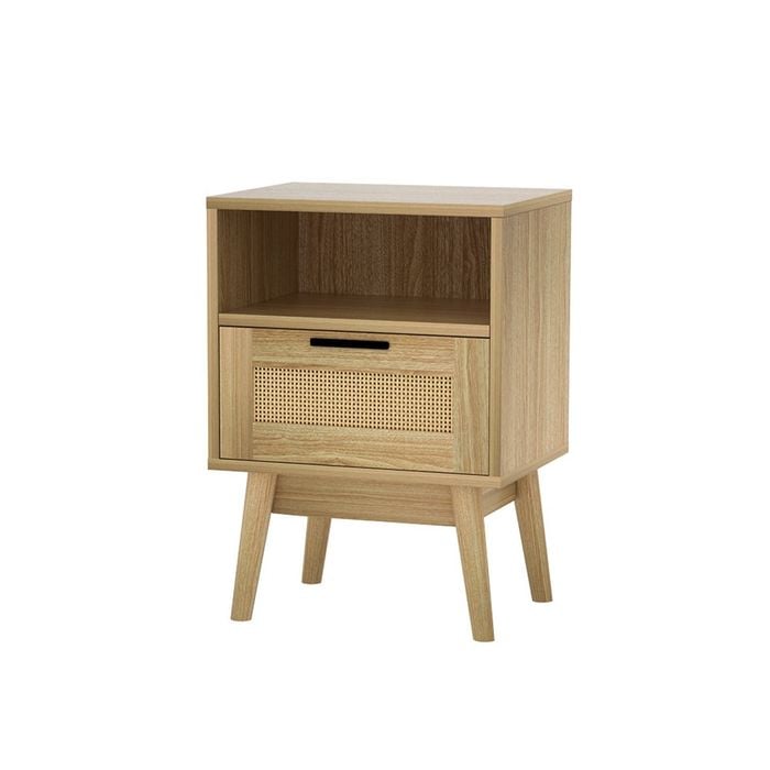 Artiss Bedside Rattan Drawers Side Table Wood