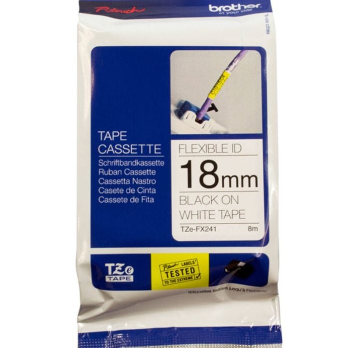 Brother 18mm Black On White Flexibletze Tape
