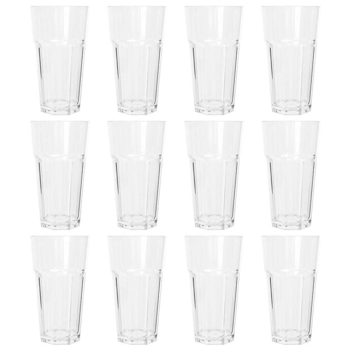 Argon Tableware 665ml Plastic Highball Glasses - Set of 12 - Clear Reusable Cocktail Champagne Fizz Cola Tumbler Drinking Cups