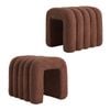 La Bella 2 Set Ridge Arch Ottoman Stool 45cm Brown Teddy Fleece Fabric Foot Rest