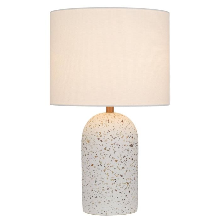 Telbix Fevik Industrial Table Desk Lamp Light Fabric Metal Terrazzo Ivory White