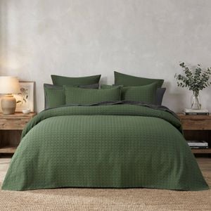 Bianca Mossbury Olive Green Textured Cotton Bedspread Set Queen
