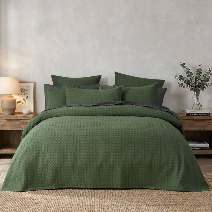 Bianca Mossbury Olive Green Textured Cotton Bedspread Set Queen