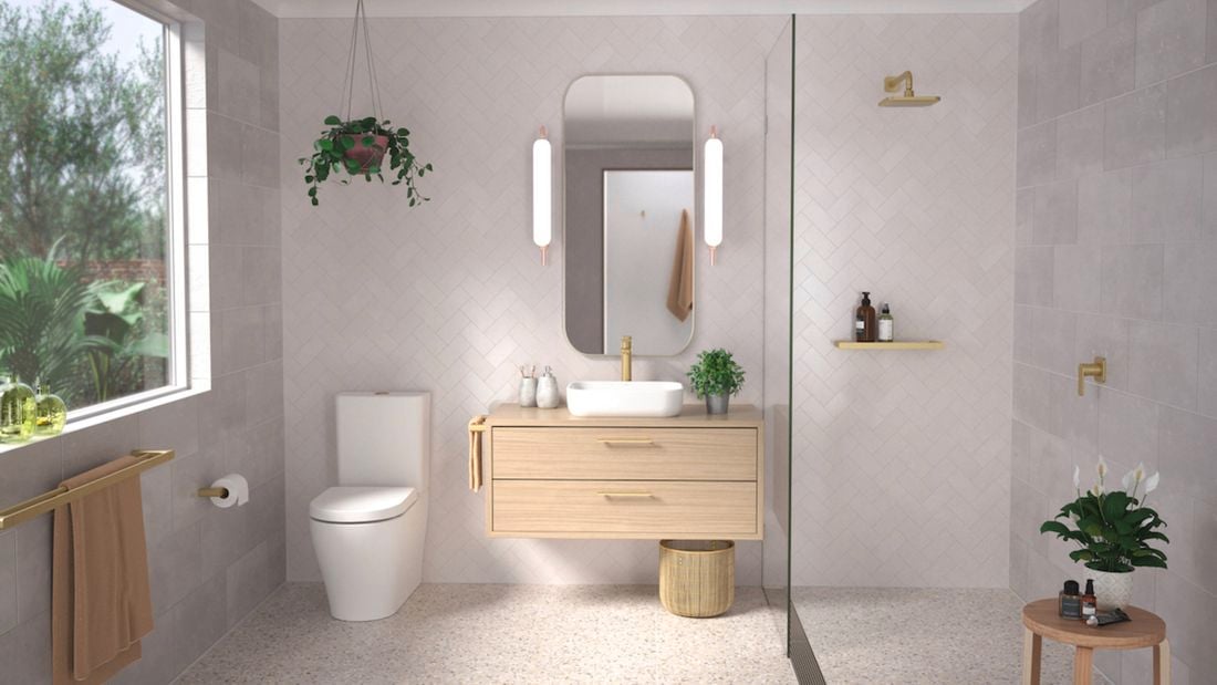 Modern bathroom with grey tiles