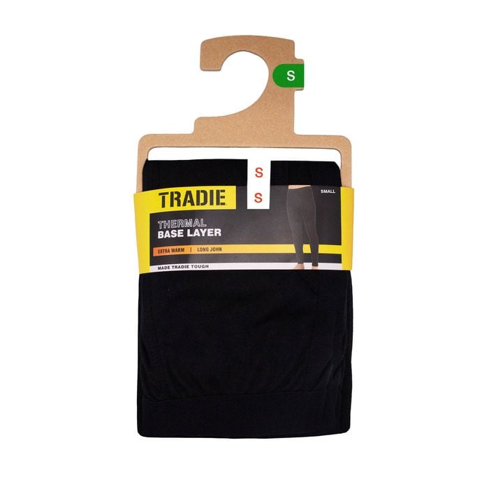 Tradie Men's Black Interlock Base Layer Long John Thermal - 1 Pack - Size Small