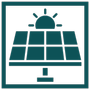Solar panel with a sun above it inside a square border.