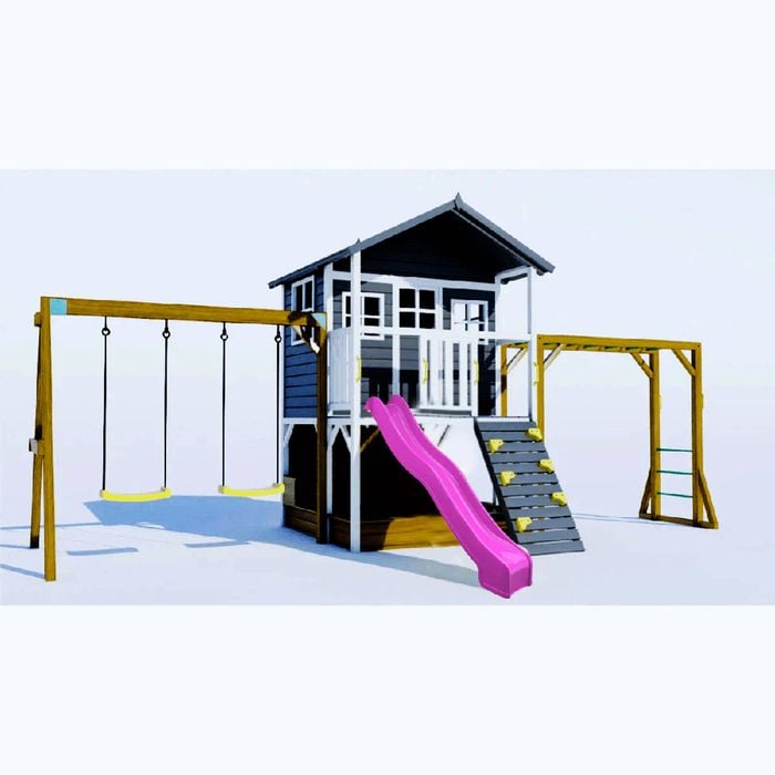 Kidzshack Caboodle Kids Cubby House Kitchen/swing/mon-key Bar - Purple Slide
