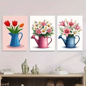 3pcs Colourful Floral Bouquets in Watering Print 100% Australian Made 3 x 40x60cm (Metal Print)