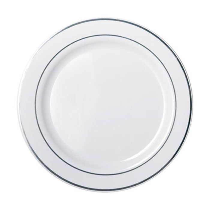 12x 6pc Partyware Heavy Duty Lunch Plates Set W/ Silver Lining 190mm White