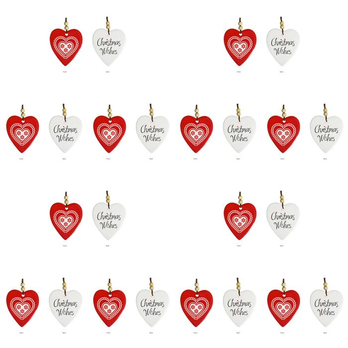 12PK LVD Ceramic Heart Christmas Folk Lace Home Hanging Display Decor 8x9cm Red