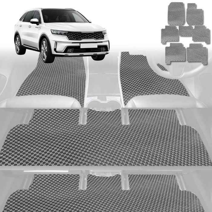 6D Diamond Car Floor Mats for Kia Sorento 2021-Current-Ultimate Set-Grey-Outback GT
