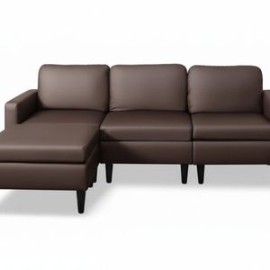 Moser PU Leather Sofa With Ottoman - Brown