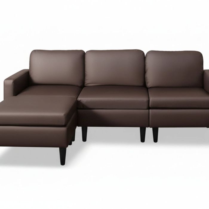 Moser PU Leather Sofa With Ottoman - Brown