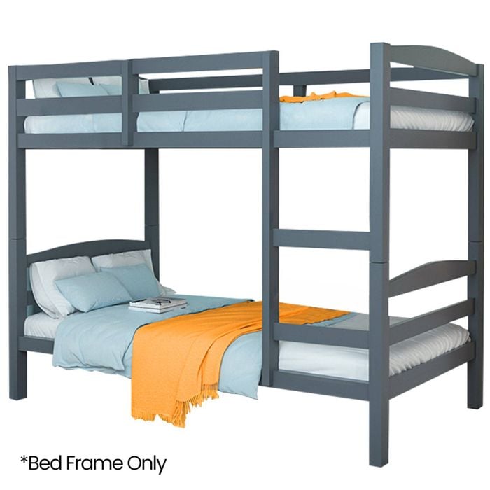 KINGSTON SLUMBER Single Bunk Bed Frame, Solid Pine 2-in-1 Modular Design, For Kids, Grey