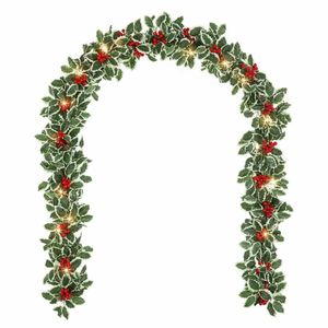 P&P Red Festive 5.77ft Christmas Berry Garland with 20 LED Lights