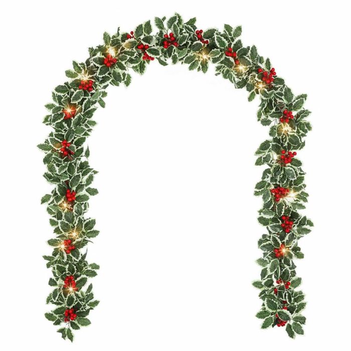 P&P Red Festive 5.77ft Christmas Berry Garland with 20 LED Lights