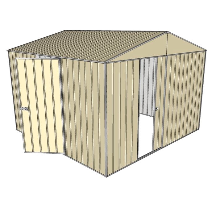 Build-a-Shed 3 x 3 x 2.3m Gable Single Sliding Door Shed with Hinged Side Door - Cream