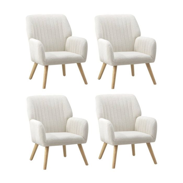 Oikiture 4x Armchair Lounge Sherpa White