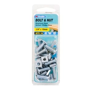Zenith 1/4" x 18mm  Zinc Plated Mushroom Head Bolt And Nut - 14 Pack