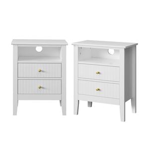 Oikiture 2x Bedside Table Nightstand 2 Drawer with Shelf Storage Cabinet White