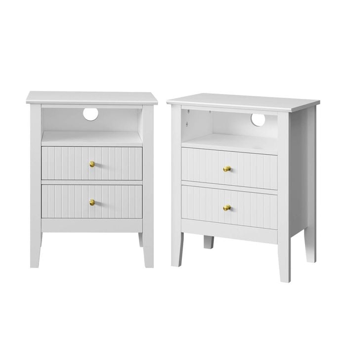 Oikiture 2x Bedside Table Nightstand 2 Drawer with Shelf Storage Cabinet White