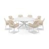 Houston Outdoor 1.8m Aluminium Dining Setting White With 8 Hugo Chairs & Cream Rope/cream Cushions