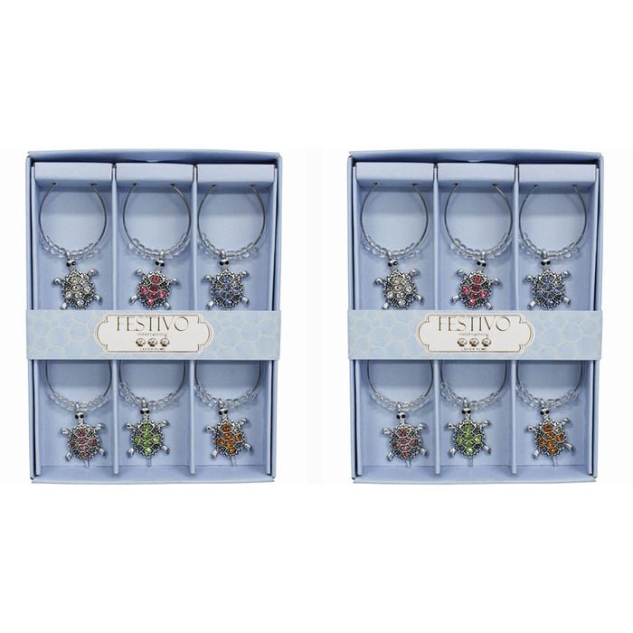 2x LVD 6pc Metal 13cm Wine Charms Turtle Bottle Tag/Marker Set