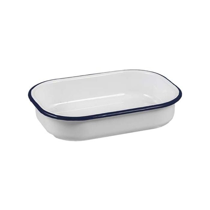 Urban Style Enamelware 21cm Multipurpose Rectangle Tray w/ Blue Rim - White