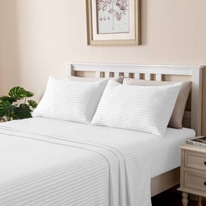 LINENOVA 1800TC Striped Microfibre Sheet Set-White Double