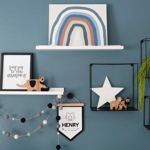 Dark blue wall with shelving - Medium