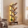 Advwin LED 6-Tier Tree Bookshelf Bookcase Book Organizer Shelves Walnut