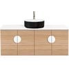 CIBO 1200mm Oak Mornington Wall Hung Vanity with Black / White Basin and White Handles