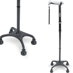 Rehand Quad Cane, Foldable for Seniors & Adults (Black)
