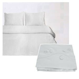 Bloomington Camellia Satin Embroidery Quilt Cover Set White King