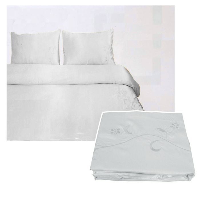 Bloomington Camellia Satin Embroidery Quilt Cover Set White King