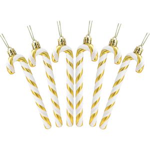 Catzon 6 Pcs Glitter Candy Cane Christmas Ornaments with Golden Ropes-Gold