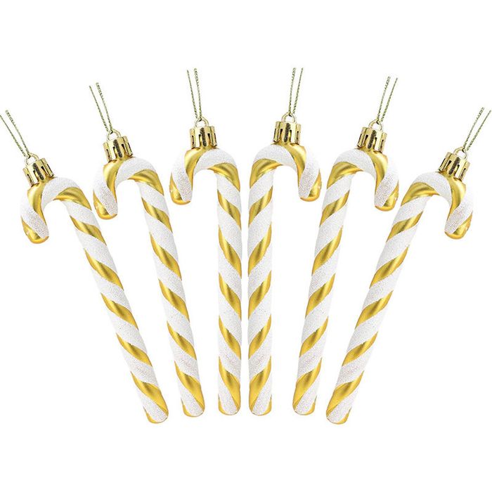 Catzon 6 Pcs Glitter Candy Cane Christmas Ornaments with Golden Ropes-Gold