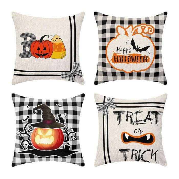 Catzon 4 Pcs Scary Throw Pillow Covers Linen Cushion Case for Decor 40X40cm