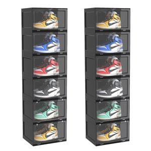 Soga 2x 6-tier Black Shoe Organiser Stackable Folding Storage Box Magnetic Door