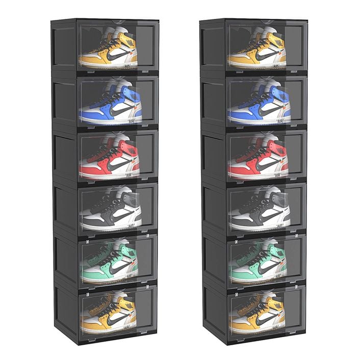 Soga 2x 6-tier Black Shoe Organiser Stackable Folding Storage Box Magnetic Door