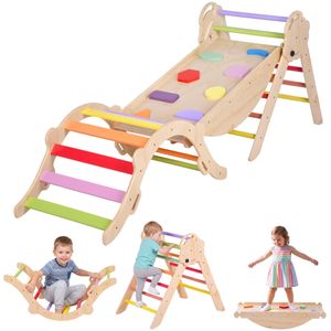 Advwin 9-in-1 Kids Wooden Pikler Climbing Set Toddler Foldable Triangle Set Montessori Climbing Toys