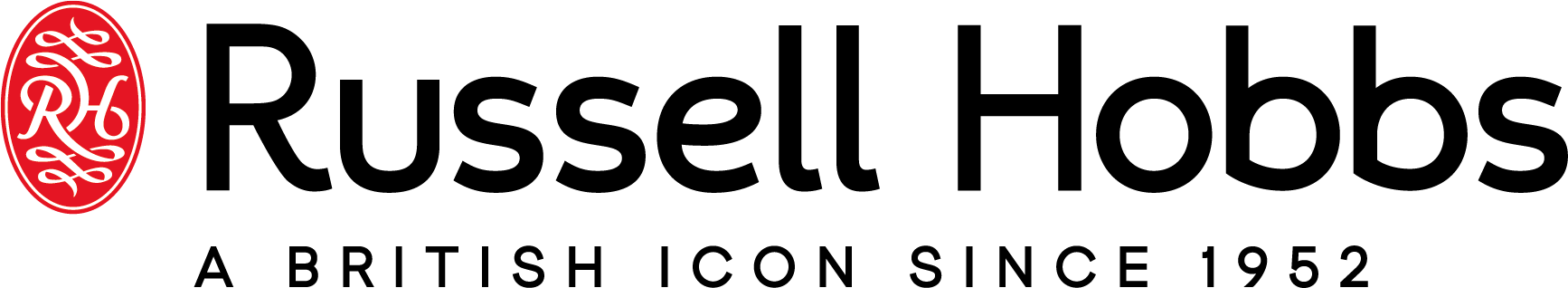 Russell hobbs logo in the black and red brand colours