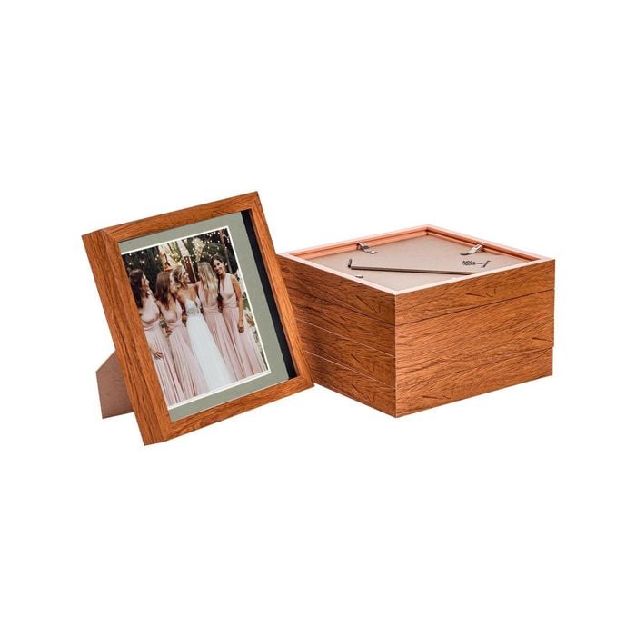 Nicola Spring Acrylic 3D Box Photo Frames with 6" x 6" Mounts - 8" x 8"  - Dark Wood - Pack of 5