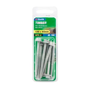 Zenith 12G x 65mm Galvanised Timber Hex Head Screw - 8 Pack