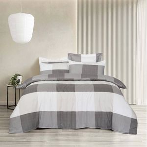 Double Quilt Cover Set with European Pillowcase - Grey Check